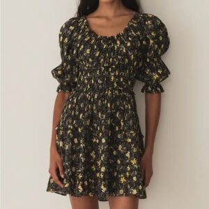 Floral Black and Yellow Dress